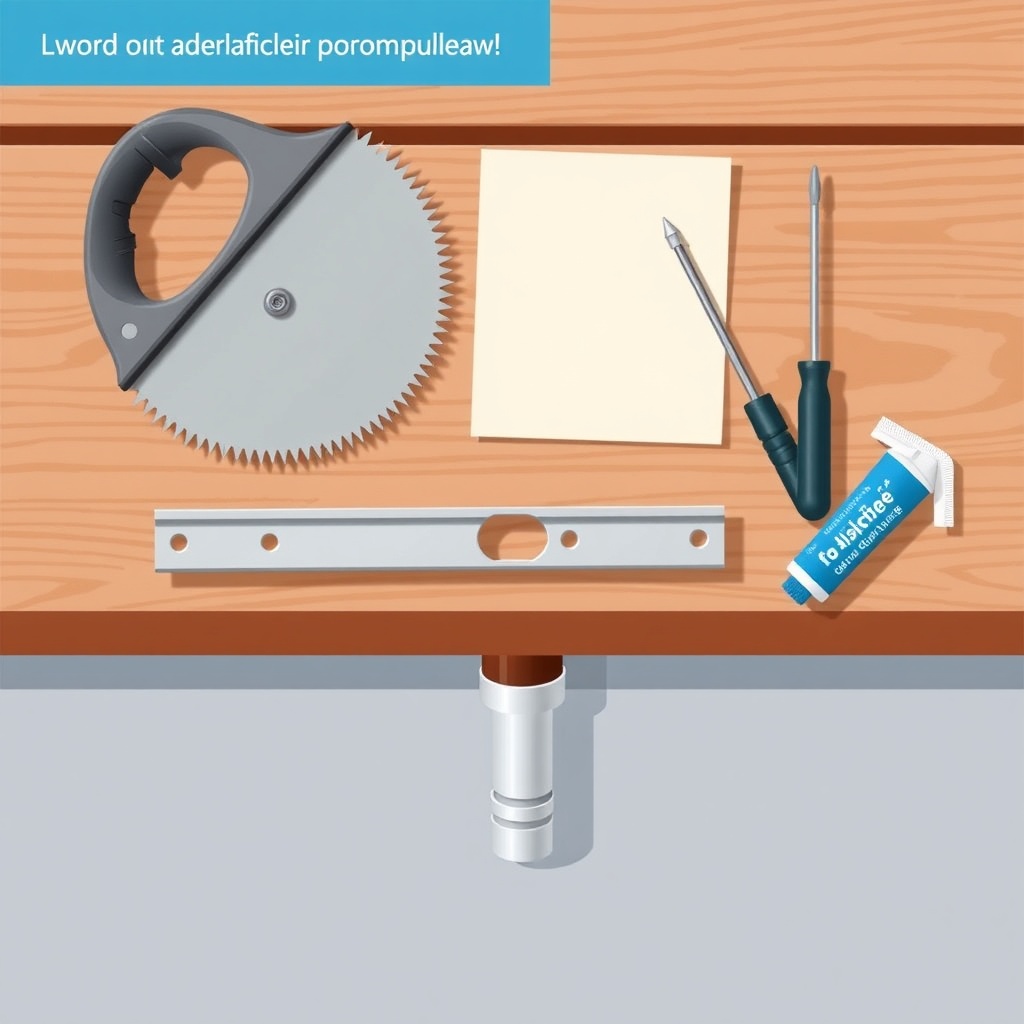 A clean flat-lay illustration showing the tools needed for mounting a fallrohrverbinder: a