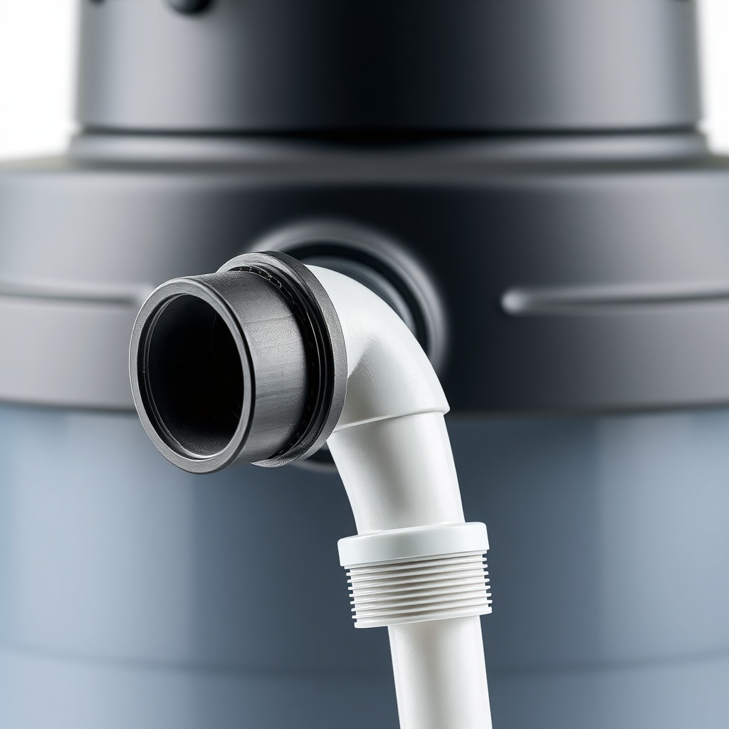 A close-up of the Graf Carat filter unit with a fall pipe adapter connected