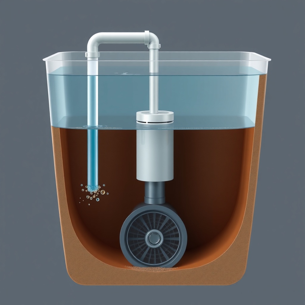 Cross-section illustration of a Graf Carat tank showing water flow from downpipe through f