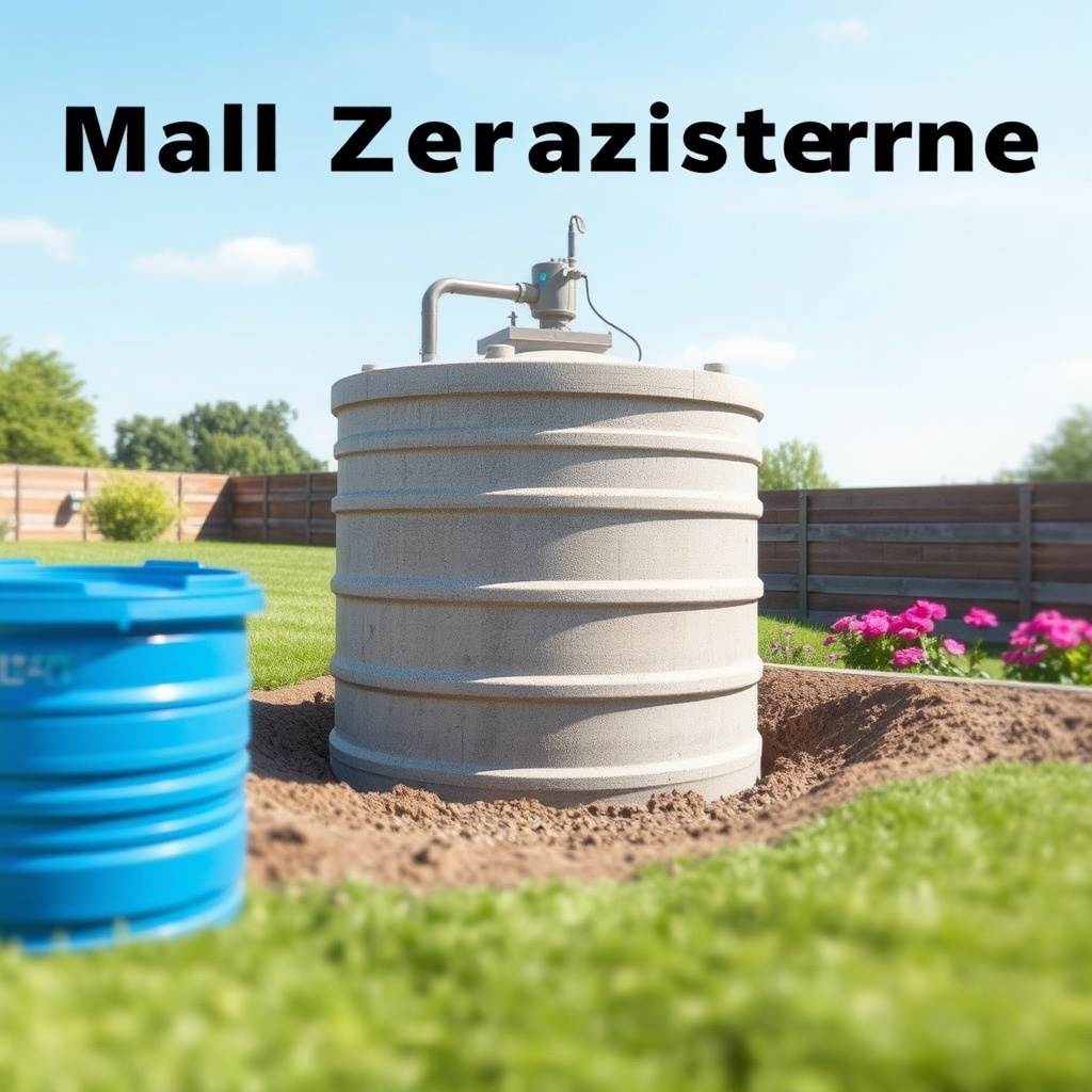 A realistic photo of a Mall Beton-Zisterne being installed in a garden