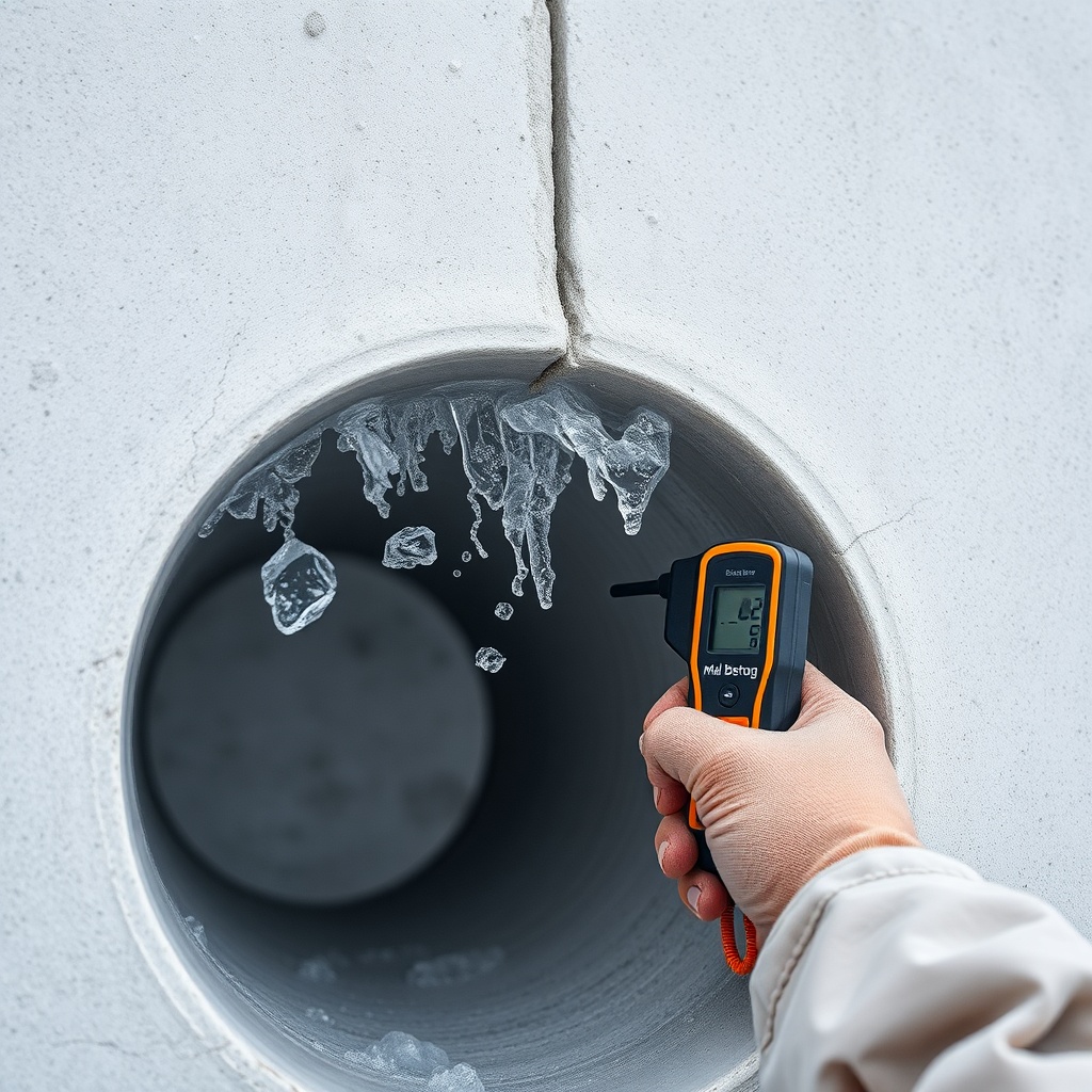 A detailed close-up of a Mall Beton-Zisterne during a frost test